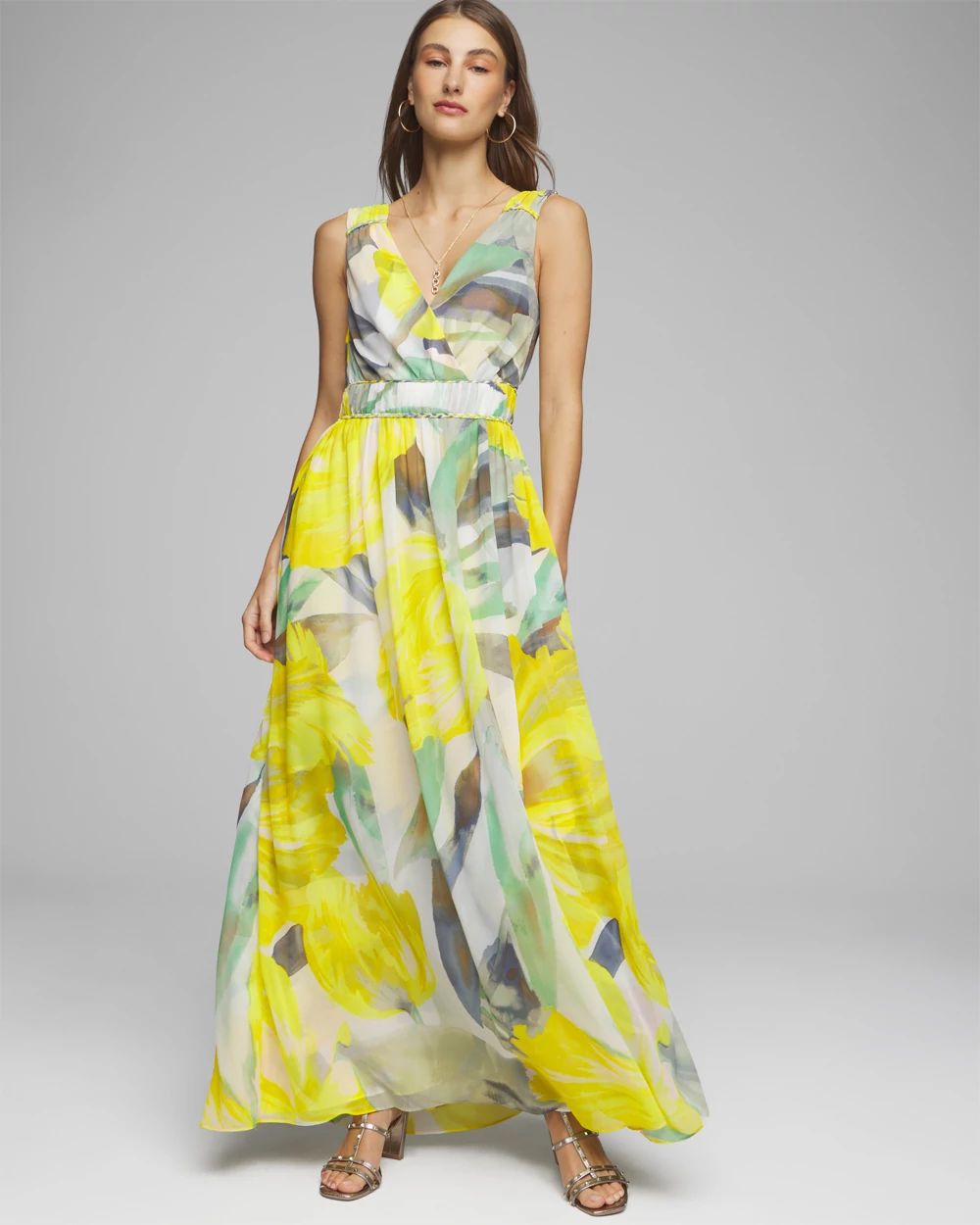 Petite Sleeveless V Neck Braided Waist Maxi Dress